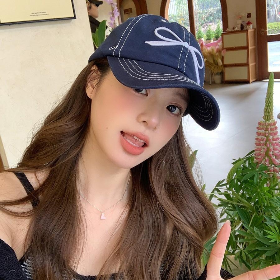 Bowknot Stylish Embroidered Baseball Cap For Women Adjustable Soft Top Spring Summer