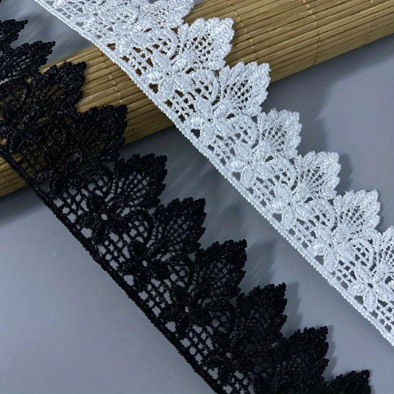 3Yards White/Black Floral Lace Trim - Water-Soluble Flower Embroidery for Wedding Veils, Hair Accessories & DIY Clothing Crafts