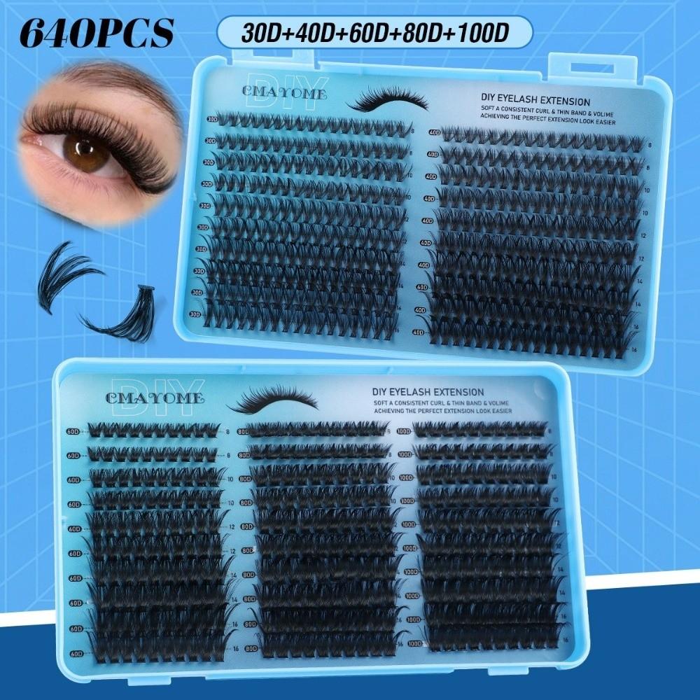 640Pcs 8-16mm Length False Eyelashes Wispy Style 3D Faux Mink Lash Eye Makeup Tools  Cat Eye Look