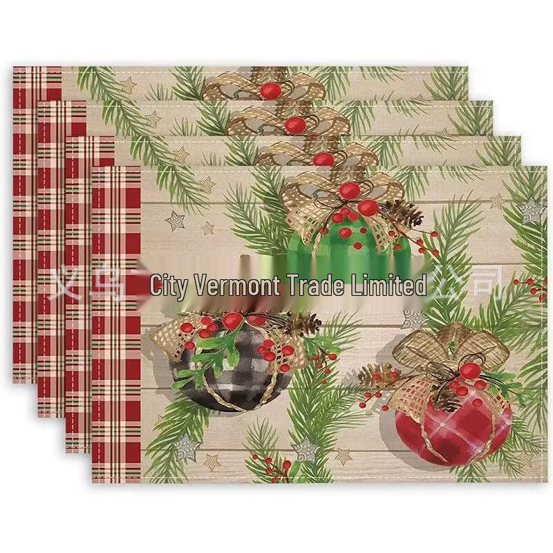 Cross Linen Christmas Placemat - Waterproof, Heat-Insulating Dining Table Decor