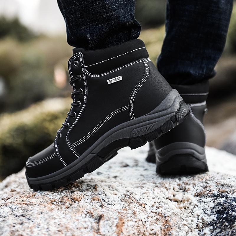 Men's Waterproof Non-Slip High-Top Hiking & Travel Shoes - Versatile, Outdoor, Plus Size, Velvet-Lined.