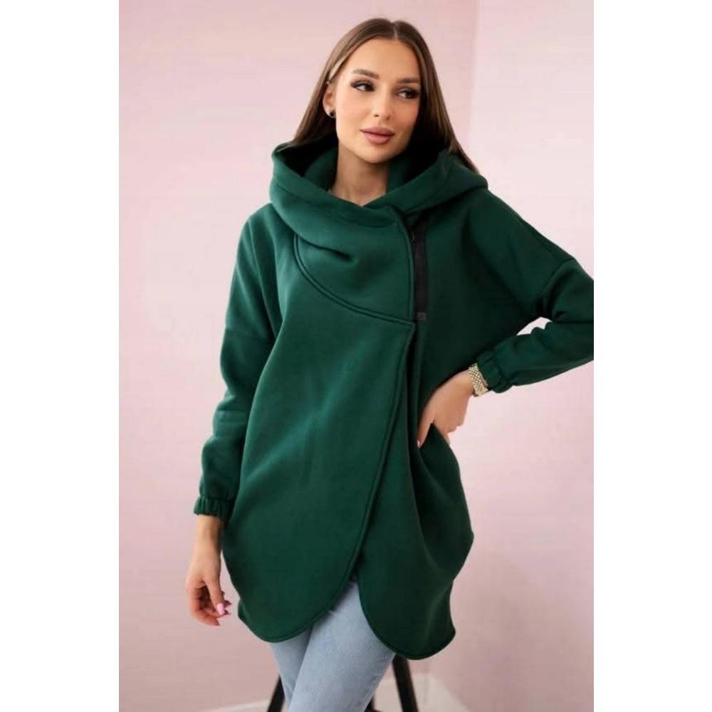 Hooded Sports Fleece Sweatshirt Casual Long-sleeved Zipper Jacket Women's Plus-size Solid Color Jacket