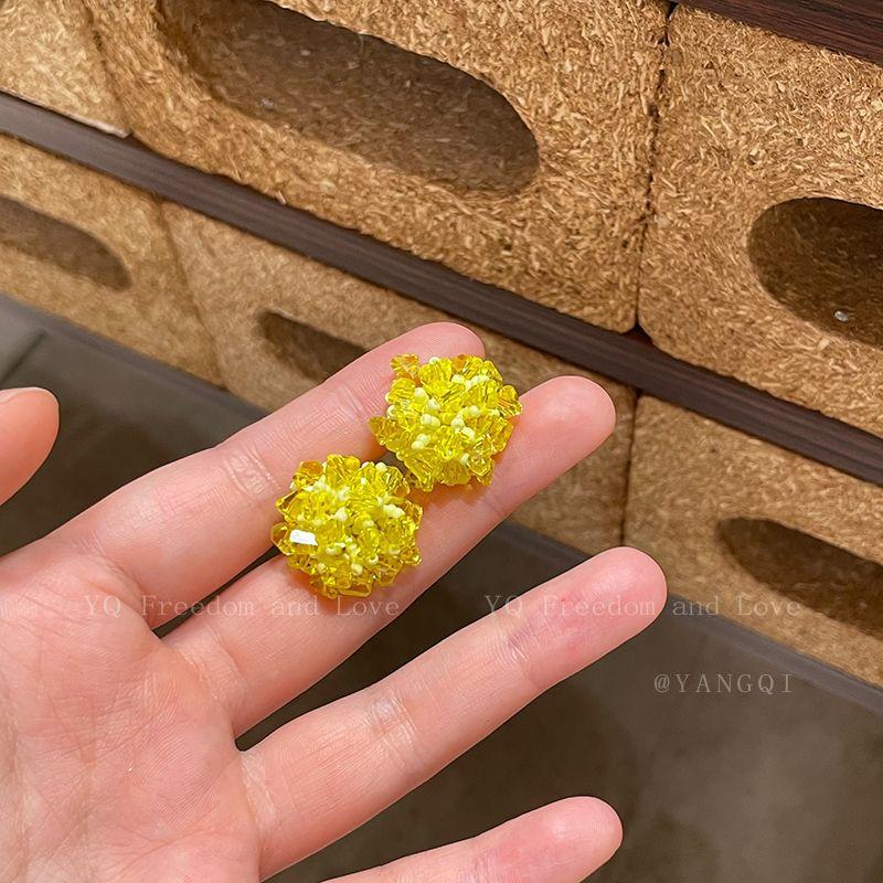 

White! Cool Blue Beaded Stud Earrings for Women Niche Temperament Earrings Artistic Summer Vacation Style Ear Rings Vitality yellow earring s925 Silver Needle