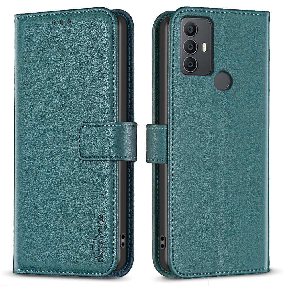

BINFEN COLOR BF17 For TCL 305/306/30 SE/30E Leather Case Wallet Flip Phone Cover Green