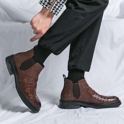 High Quality Leather Men Winter Chelsea Boots Male Casual Shoes Fashion  Crocodile Pattern  Dress Boots Zipper Business Footwear