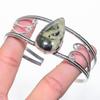Natural Prehnite Gemstone 925 Sterling Silver Cuff Bangle Adjustable i9F17