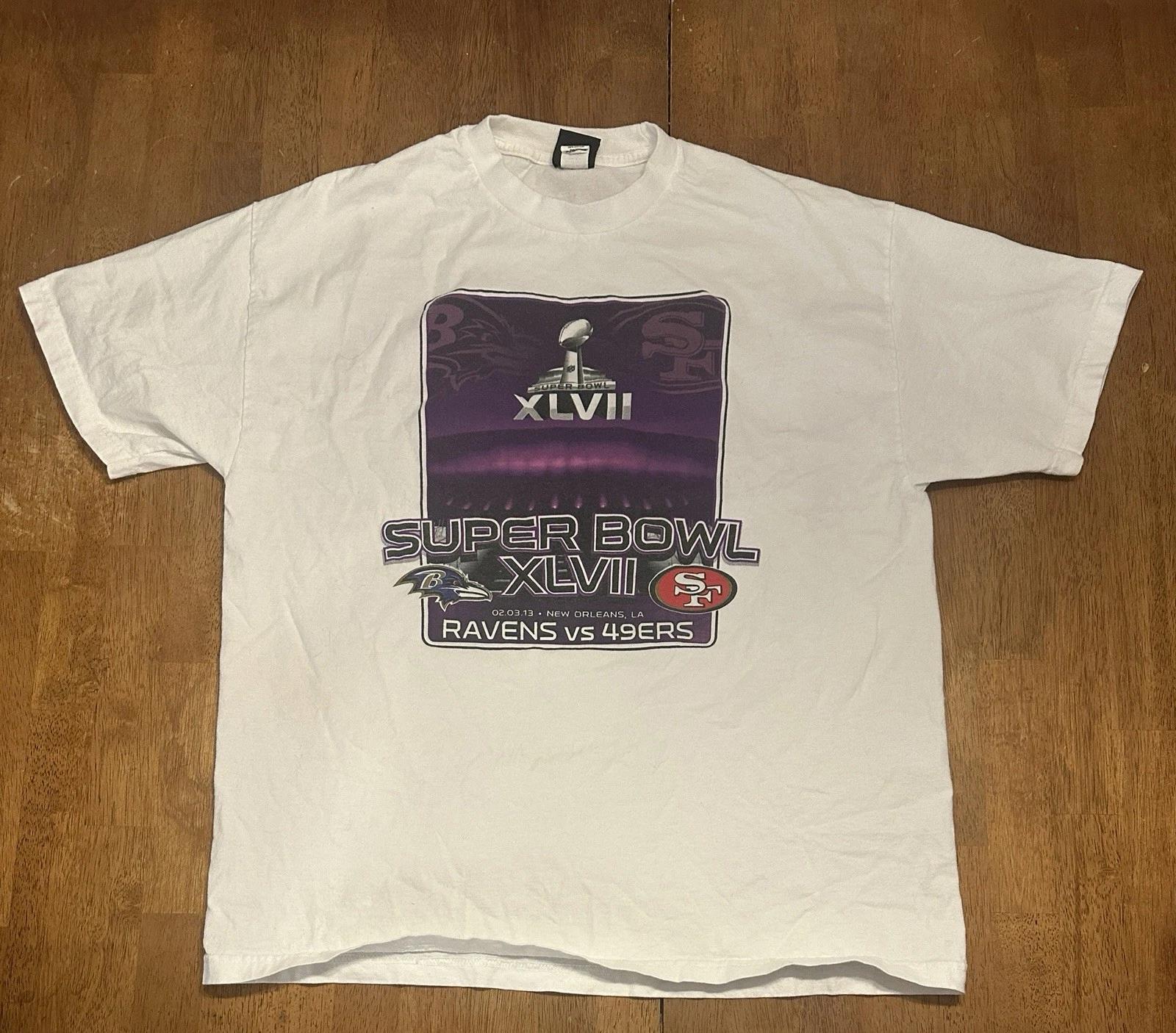 New Orleans Super Bowl 47 XLVII T Shirt XL Baltimore Ravens San Francisco 49ers L
