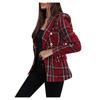 Damen Karo Anzug Satinjacke Formaler Cardigan Tasche Arbeitsanzug Mantel