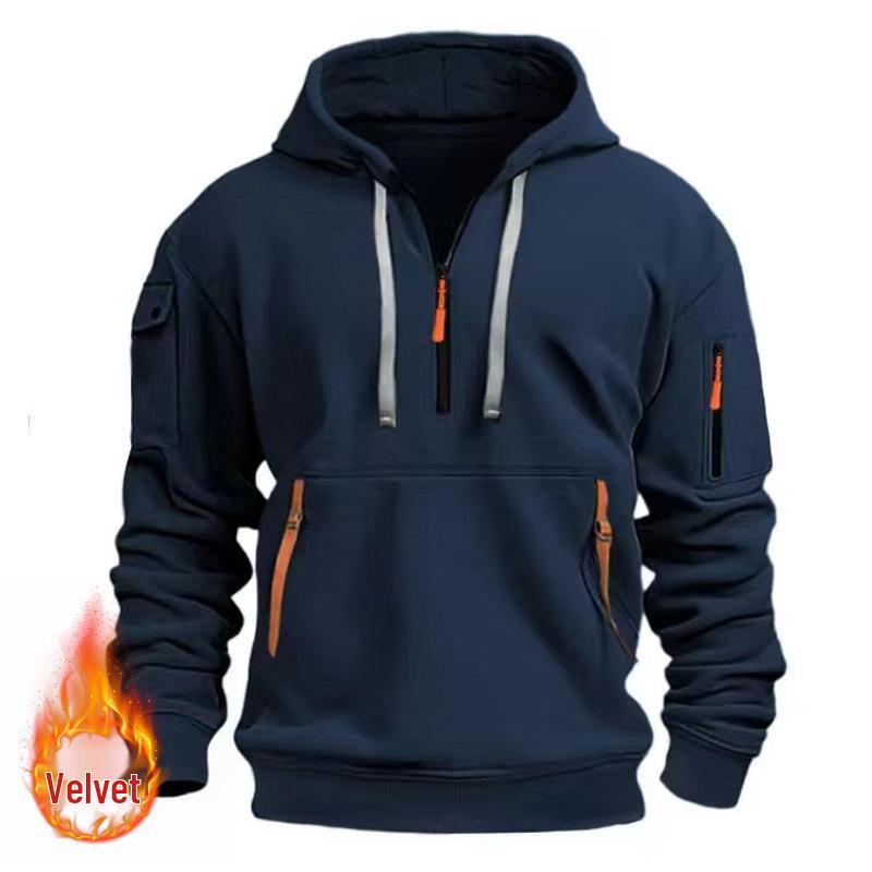 Men’s Custom Logo Hoodie: Cross-border Autumn/Winter Zip Pocket Pullover Jacket