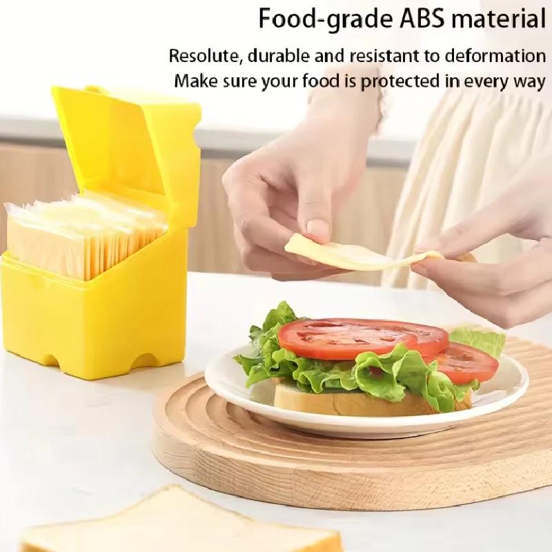 Plastic Sliced Cheese Storage Container with Lid And Holder Flip Top Butter Block Box Cheese Slice Saver Kitchen Organizer