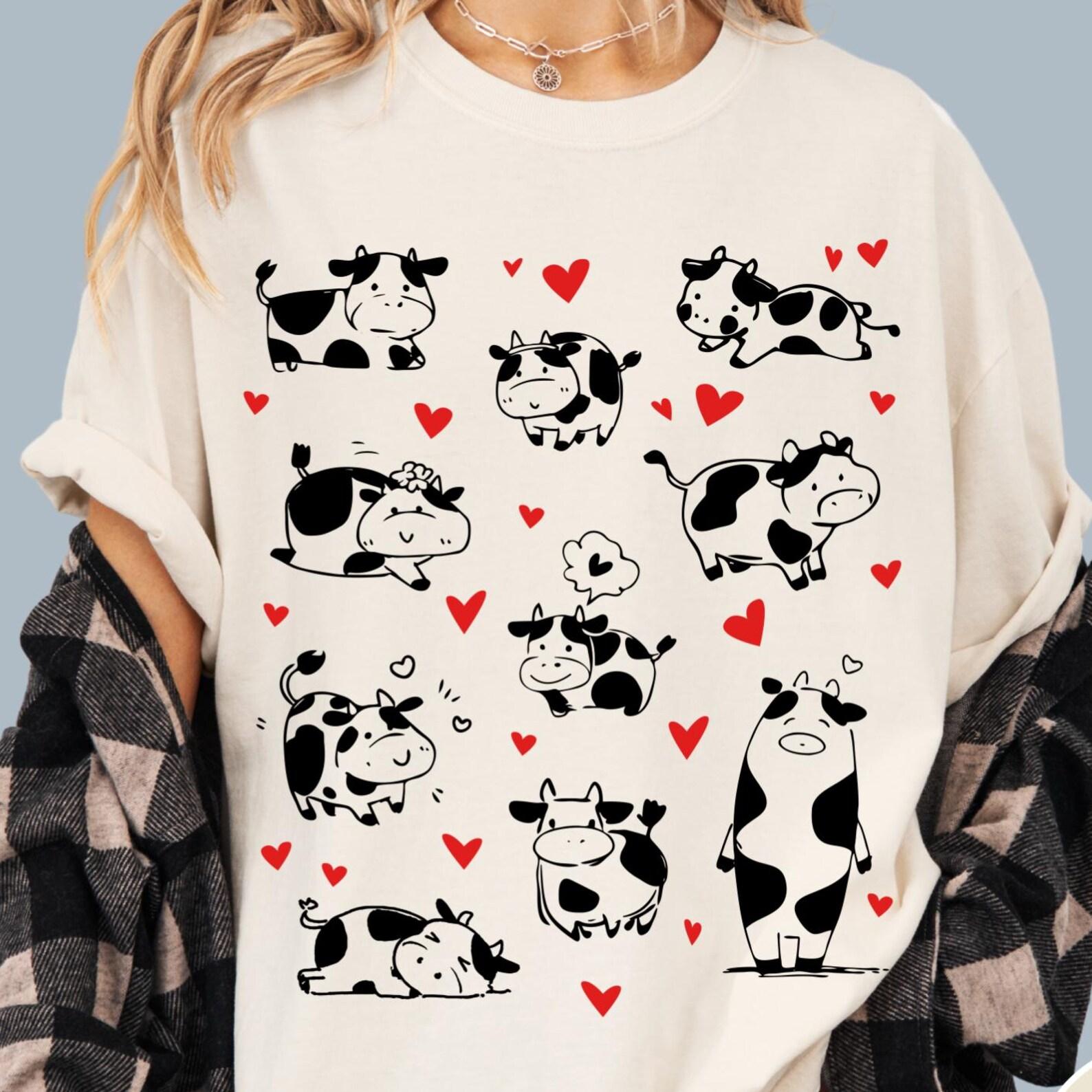 Retro Cow Lover Comfort Colors® Shirt, Funny Cow T-Shirt, Oversized Shirt, Aesthetic Graphic Retro Cow Hearts T-Shirt, Cow Gift, Cow Tee 3XL