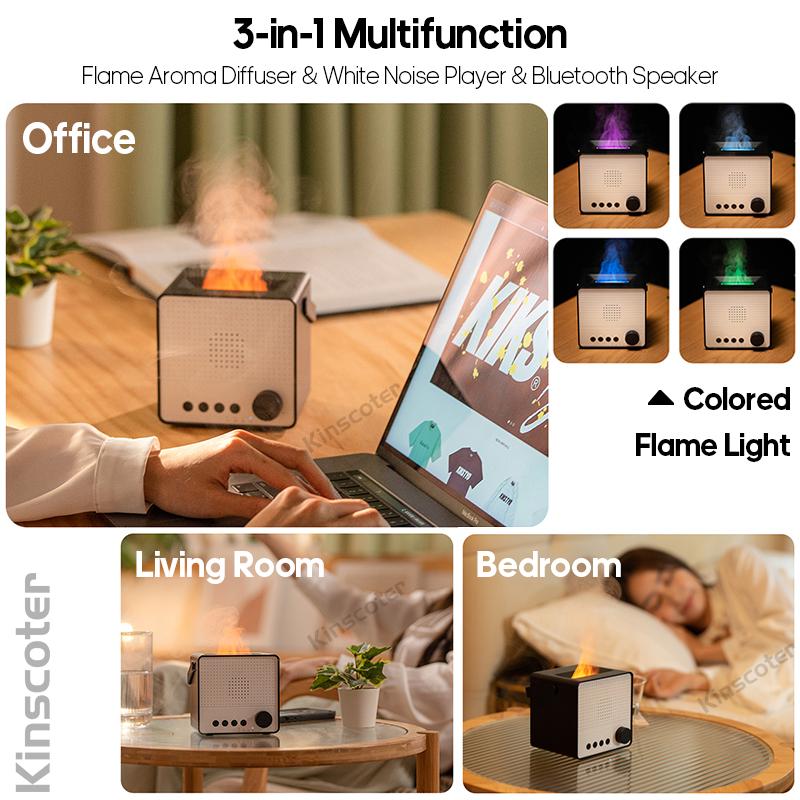 White Noise Player Sleep Machine Essential Oil Aroma Diffuser Flame Humidifier Bluetooth Speaker For Home Bedroom Gift