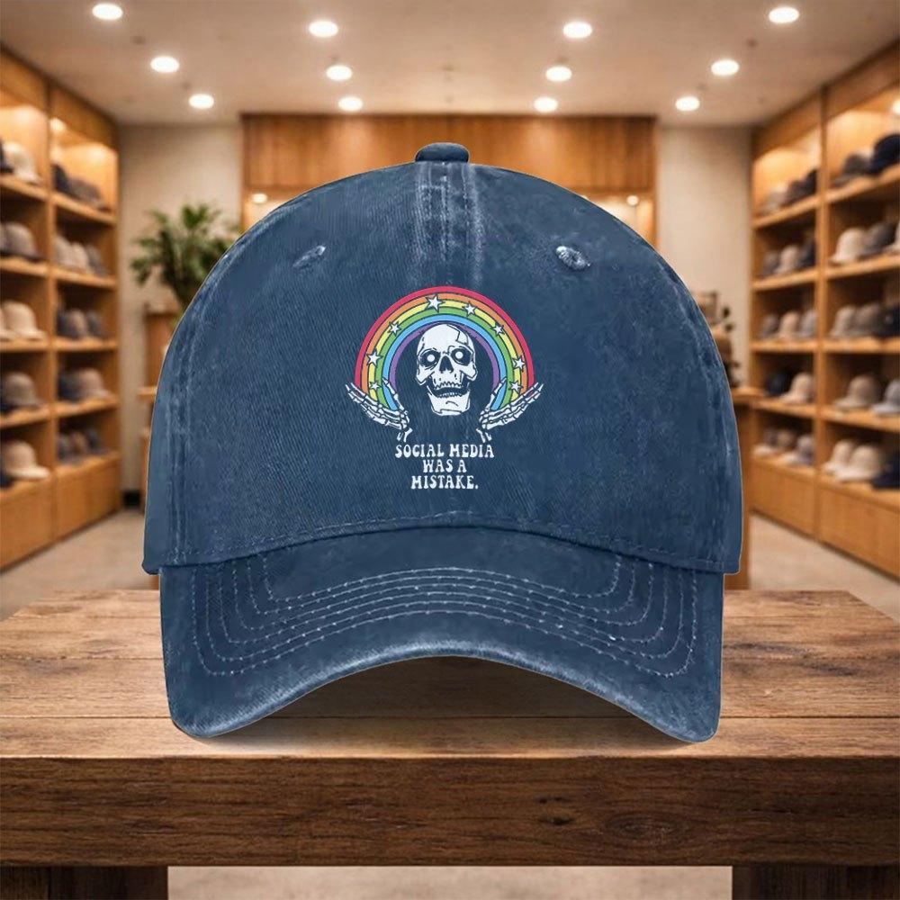 Rainbow Skull Baseball Cap Unisex Adjustable Casual Hat for Vacation Travel Street Style