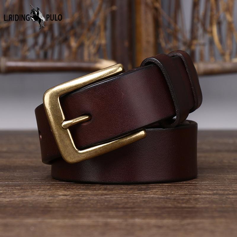Belt Men's Wide Pure Brass Buckle Leather Pin Buckle First Layer Pure Cattlehide Stylish Simple and Versatile Casual Pants Belt