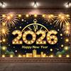 Clock Tower Banner Festive Decor New Year Backdrop New Year Eve Backdrop Clock Tower Pattern Happy New Year Banner