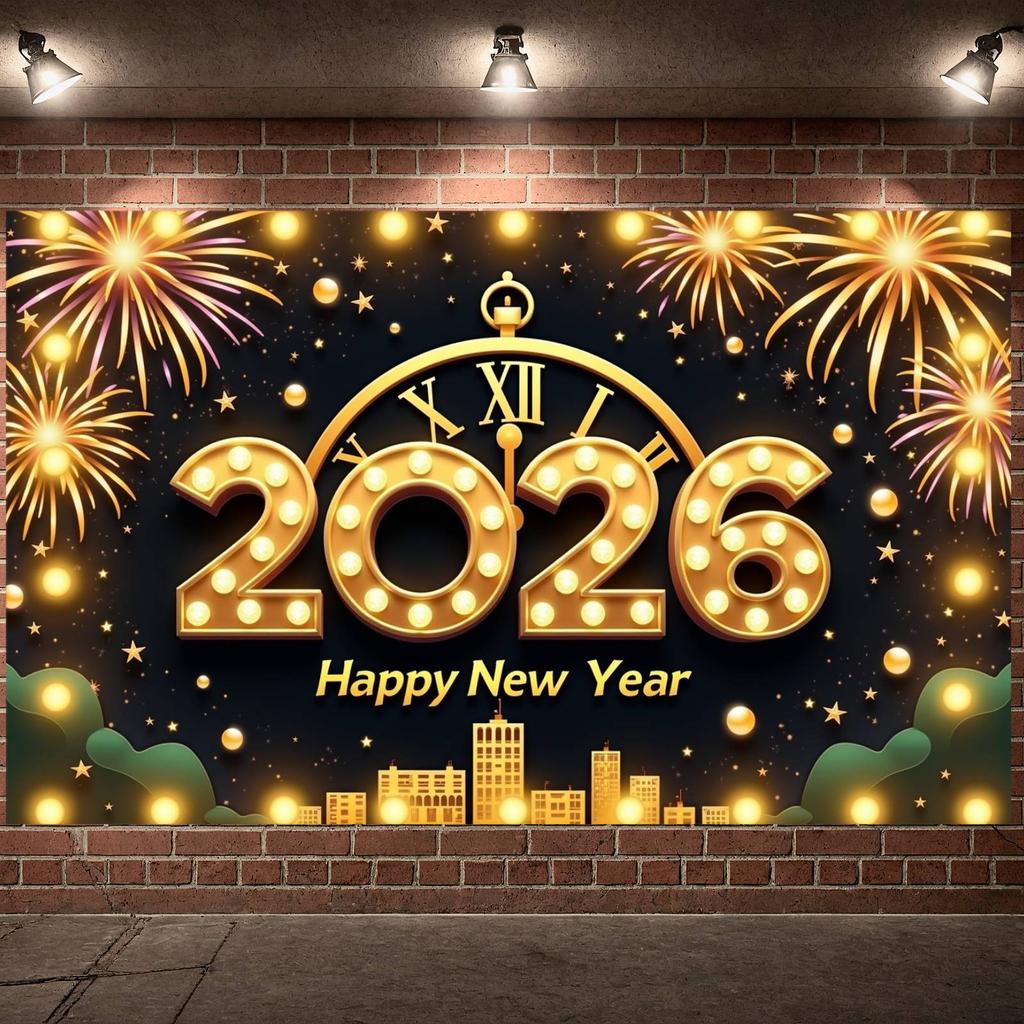 Clock Tower Banner Festive Decor New Year Backdrop New Year Eve Backdrop Clock Tower Pattern Happy New Year Banner