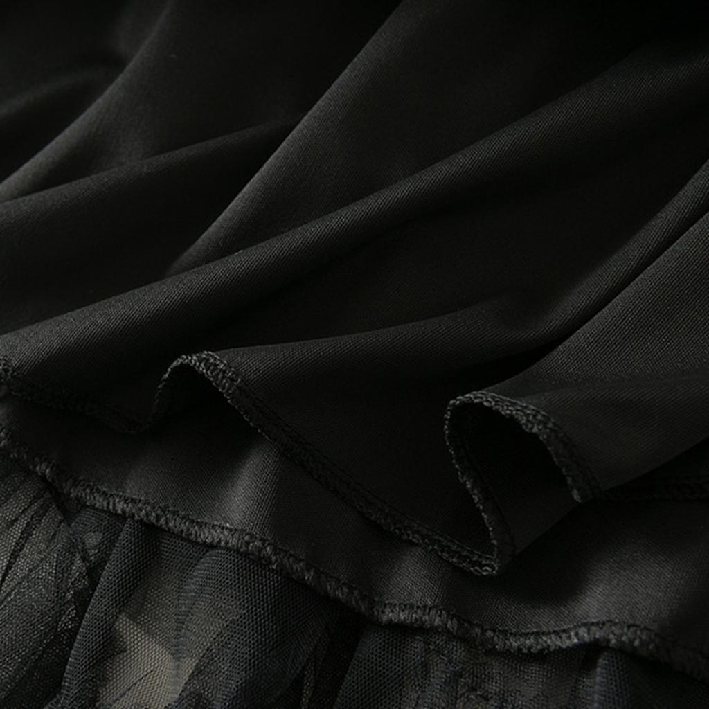 Women's Fashion Casual Solid Color High Waist Ruffle Splicing Mesh Half-body Skirt