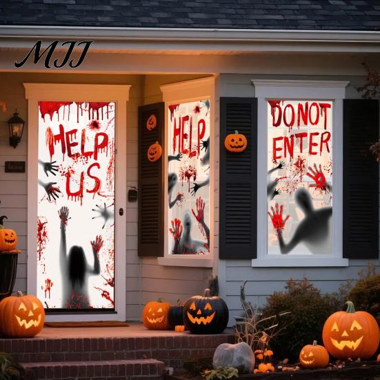 Clear Halloween Window Clings Blood Stickers, Patterns Waterproof And Scratch-Resistant Spooky Cling Stickers Decals, Removable for Home