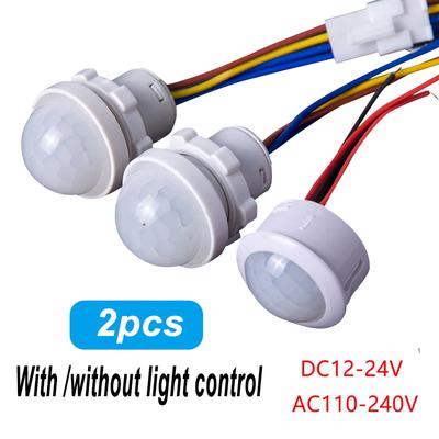 2pcs Automatic Sensor Light Switch LED PIR Infrared Motion Sensor Detection Night Light Indoor Outdoor AC110-240V DC12-24V