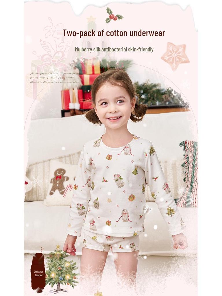 An Dan Christmas Limited Edition Antibacterial Cotton Boxer Briefs for Boys and Girls - 2-Pack