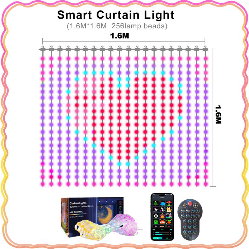 

Умные шторные огни Светодиодные гирлянды Управление через приложение, пульт ДУ, синхронизация с музыкой, DIY узор/текст, водонепроницаемость IP67 для украшения на день рождения 1PC Curtain Light&USB