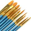 10x Round Pointed/Flat Tip Nylon Hair Acrylic Watercolor Artist Paint Brush Set