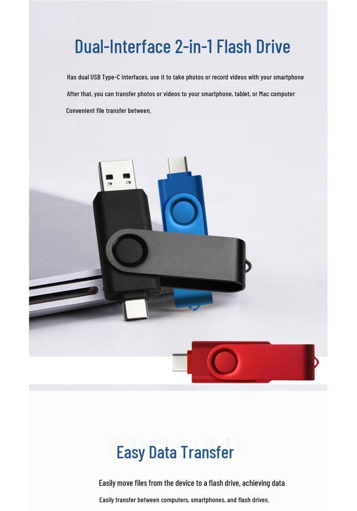 Custom Metal Dual-Head USB Flash Drive - Large Capacity with Logo Printing, Compatible with Computers and Mobile Phones