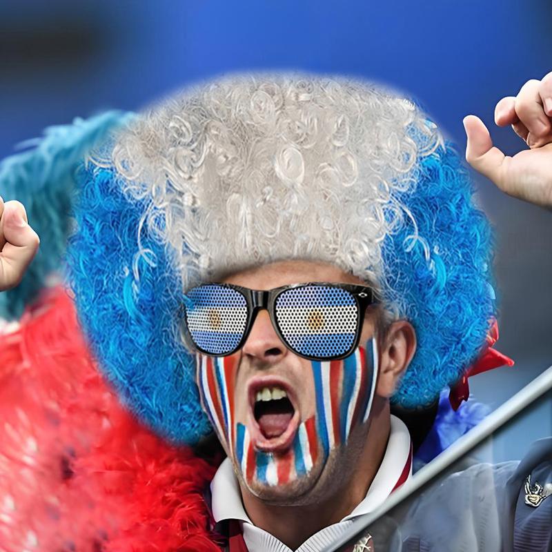 3-Piece Tricolor Fans Gear Set - Red White & Blue Wig, Scarf, And Glasses For Sports Events, Themed Parties, And Cosplay Costume