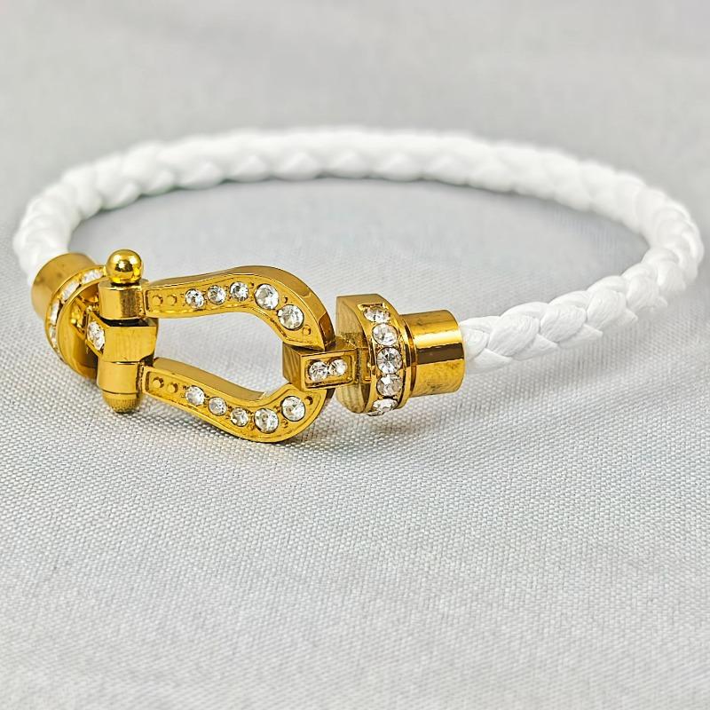 High-end Stainless Steel Full Brick Magnet Horseshoe Buckle Head Bracelet Gold-plated Diamond-encrusted Male and Female Couples Full Diamond Hand Rope