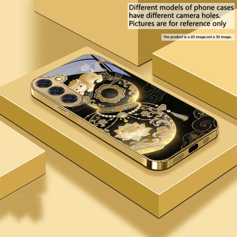 Golden Lion Calabash For Samsung Galaxy S26 S20 FE S21 S22 S23 Plus S24 Ultra 25Ultra S21+ S9 S22 S8 Golden Glass Phone Case