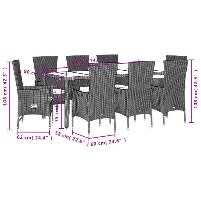 Ensemble à manger de jardin - vidaXL - Beige - 9 pièces - Dossier réglable - Housses lavables