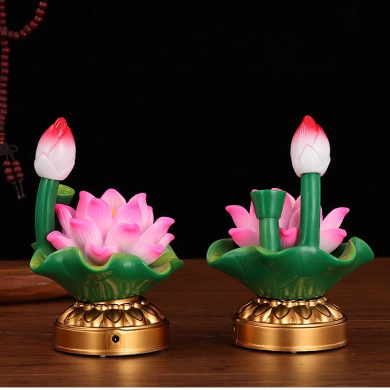 Electronic Lotus Lamp Buddha Front Offering Lamp Lotus LED Enshrined Perpetual Light Household Buddhist Lighting Fixtures 2pcs