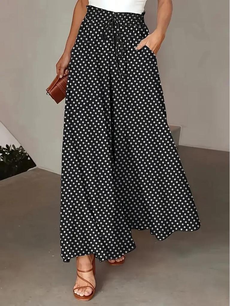 2024 Polka Dot Wide-Leg Culottes with Elastic Waist for Women - Spring/Summer Collection