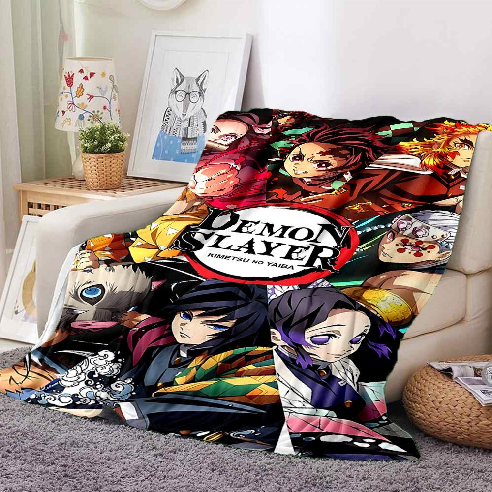 1pc Demon Slayer Flannel Throw Blanket HD Printed Lightweight Soft Warm All Season Blanket for Sofa, Bed, Travel, Camping Machine Washable