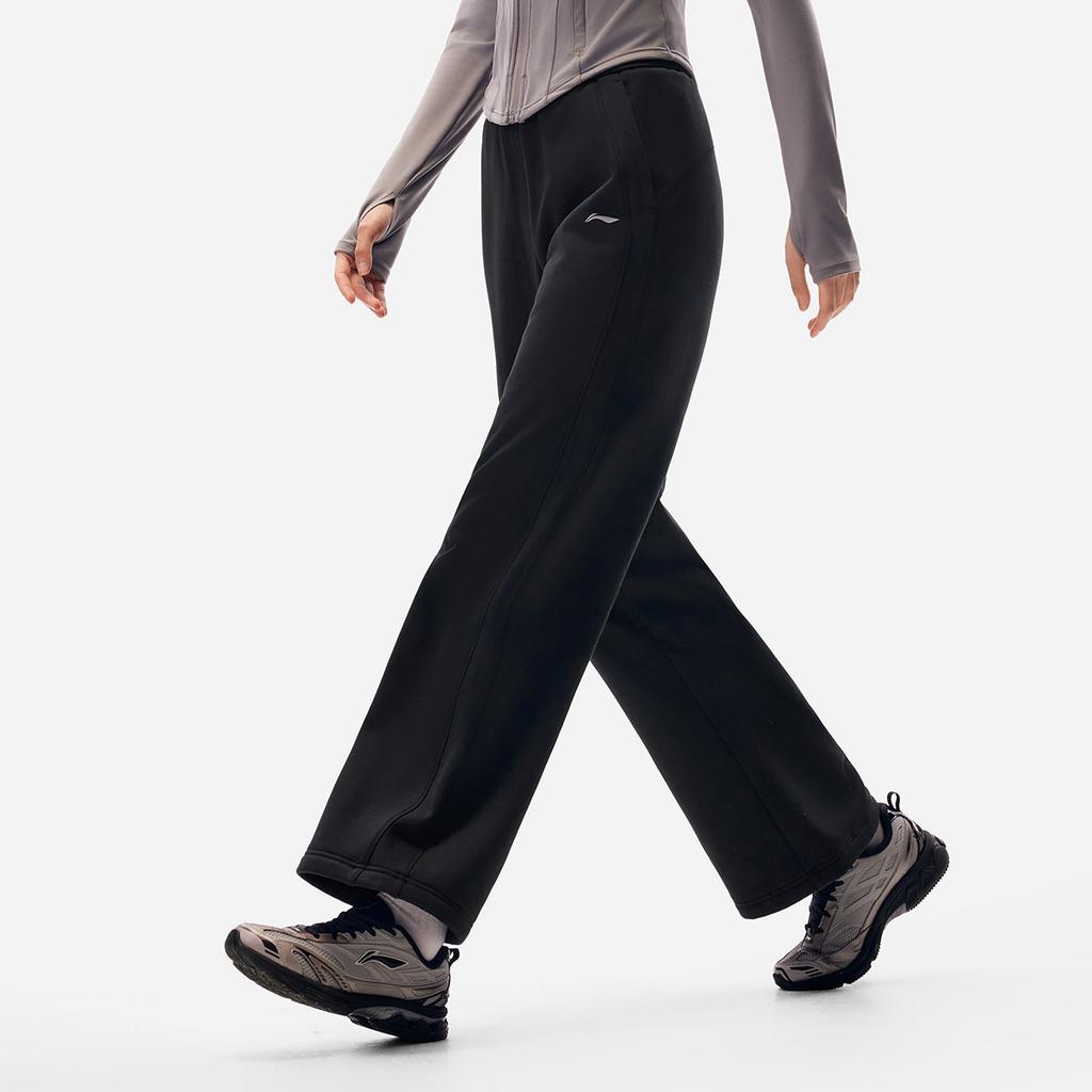 Li Ning Fitness Series Logo Embroidered Fleece Knit Sports Pants Women pants AKLV972-8