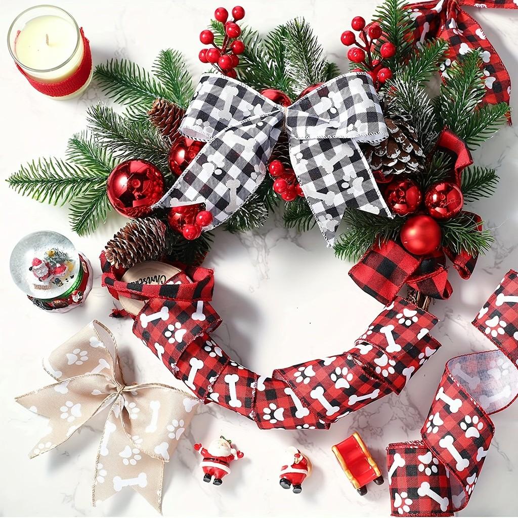 Dog Decorative Red Paw Christmas Ribbon Soft Quality Fabric For Stylish Crafting Decor And