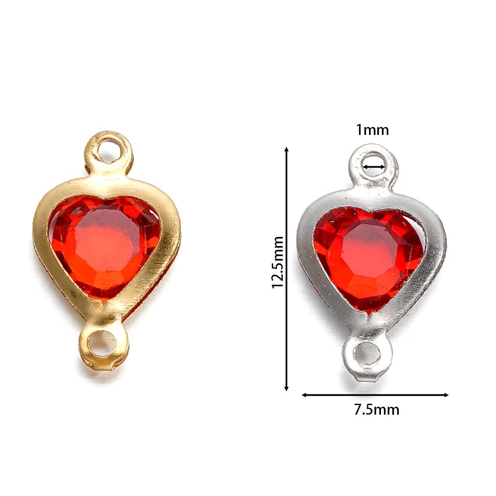10pcs/lot Stainless Steel Crystal Love Heart Double Ring Pendants for DIY Bracelet Necklace Beads Jewelry Making Accessories