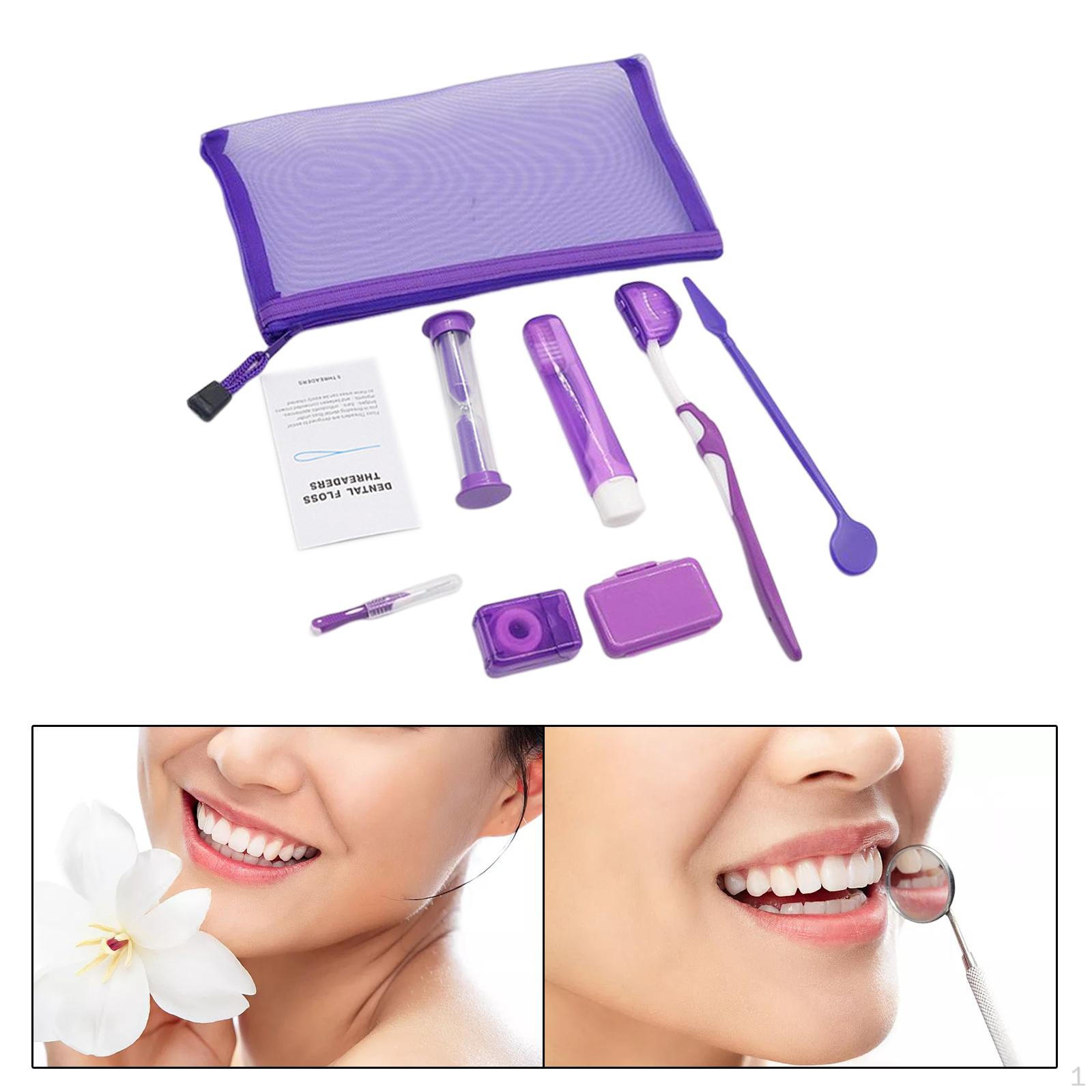 

8Pcs teeth Care Kit Mouth Mirror Waxing Hourglass Timer Braces Cleaning Purple