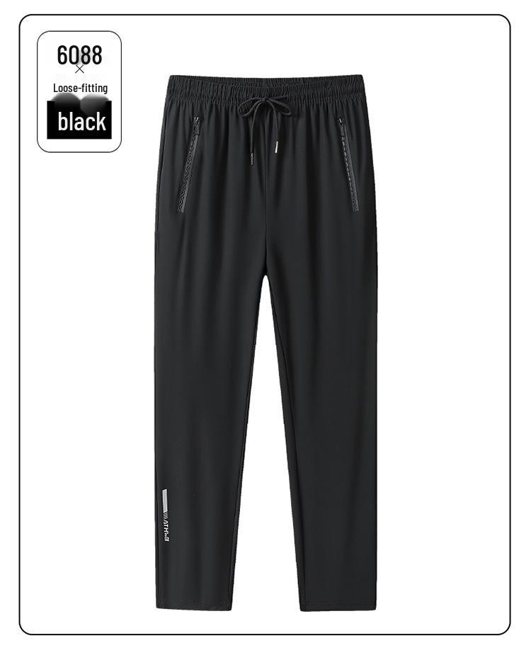Men's Ultra-thin Ice Silk Sports Trousers - High Elasticity, Quick-Drying, Silky Straight-Leg, Casual Plus Size Pants for Summer