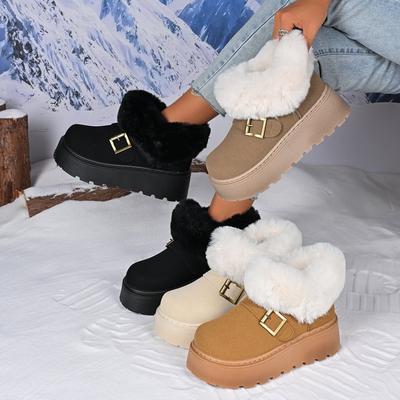 Damen Übergröße Weiche Sohle Fellmund Winter Warm Fell Eins Schneestiefel Gepolstert Gefüttert Stiefeletten Rutschfest Wandern Lässig Sport Baumwollstiefel