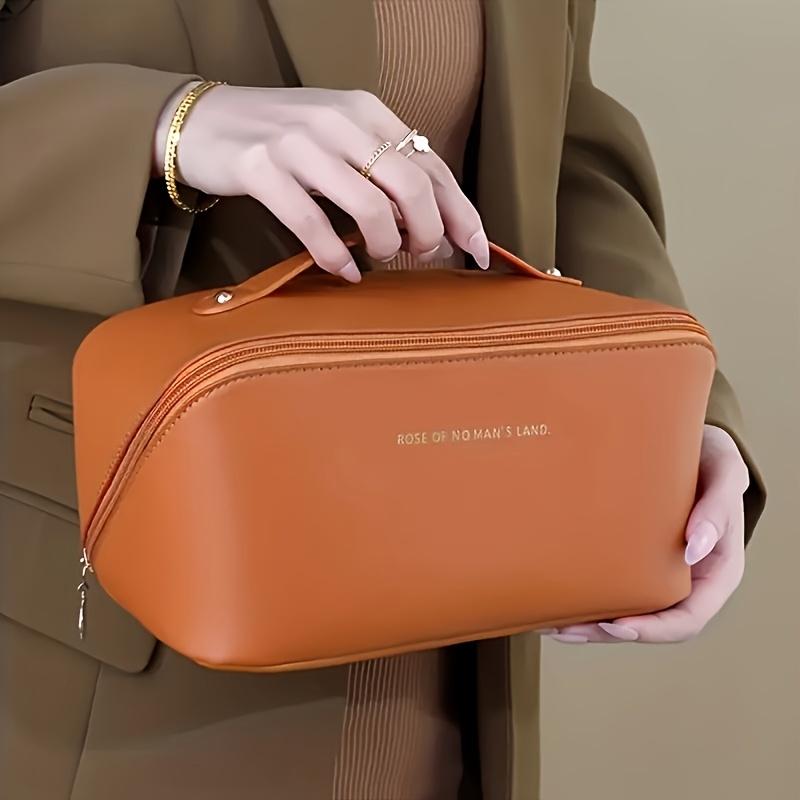 

Дорожная косметичка большой вместимости, косметичка из синтетической искусственной кожи для туалетных принадлежностей и аксессуаров, органайзер для хранения косметики коричневый