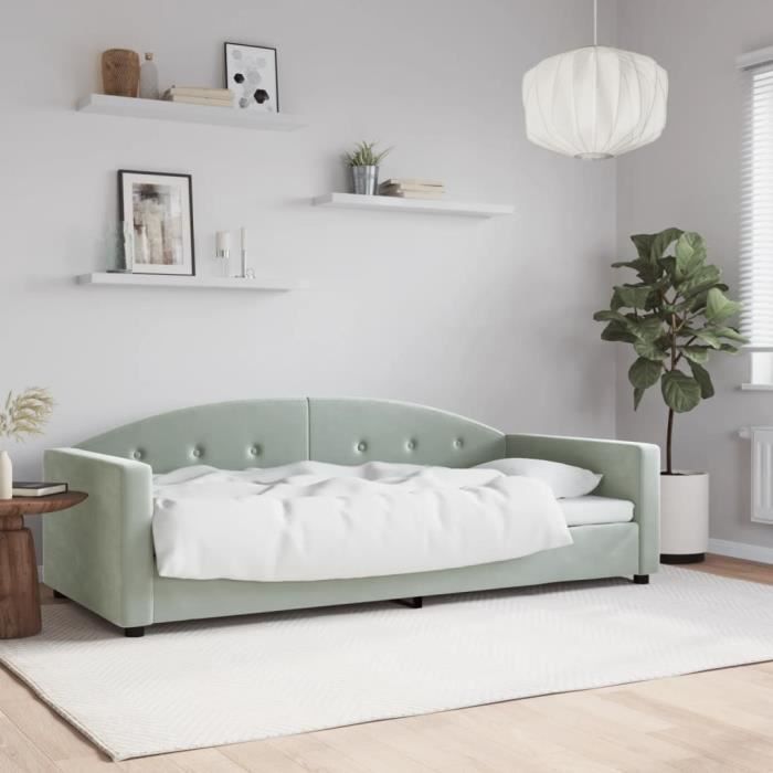 VidaXL Lit de repos gris clair 90x200 cm velours 354136