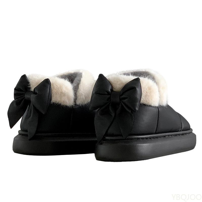 Butterfly Knot Cotton Slippers for Women's Autumn Winter Indoor Home Use Thick Soled Anti Slip Plush Warm with Cotton Shoes