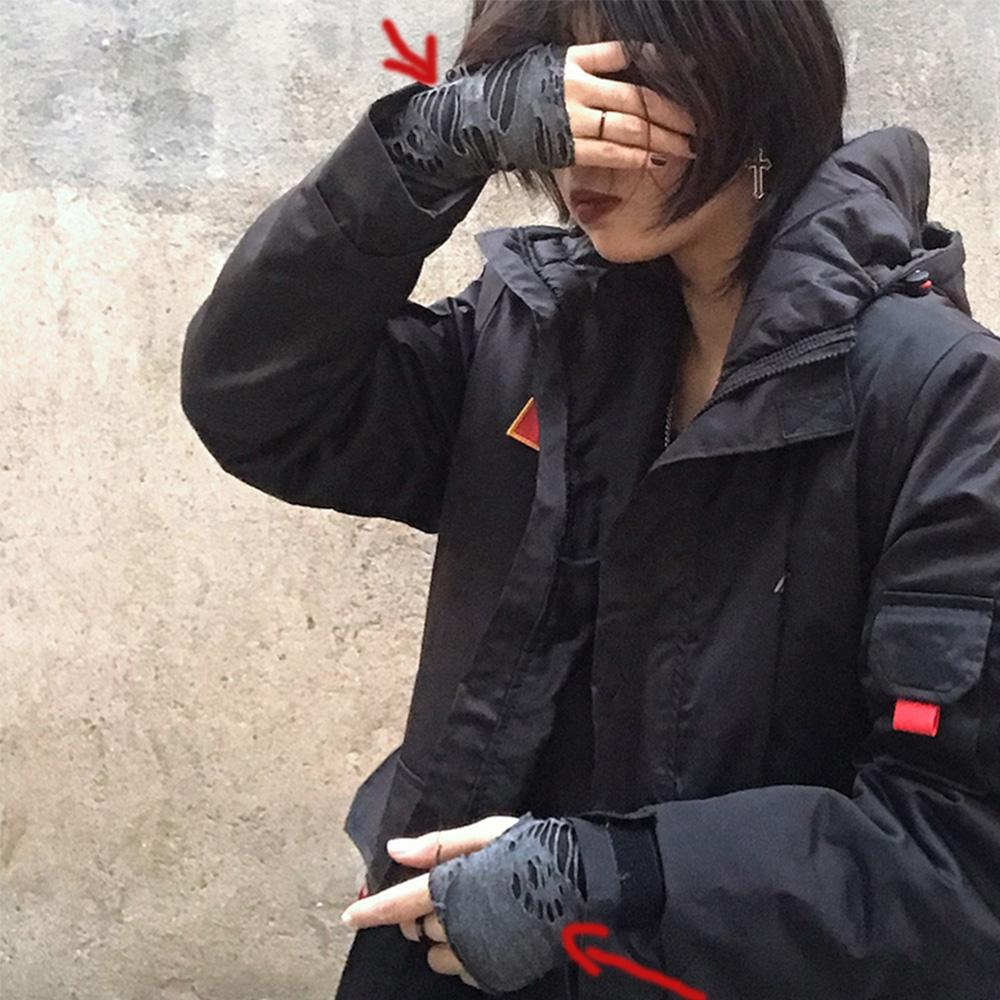 Rękawiczki Bez Palców Gotyckie Czarne Dziurawe Rozcięcie Punkowe