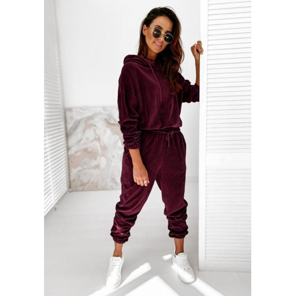 Velvet Material Women 2 Piece Set Casual Sport Outfits Tracksuit Hoodies Sweatshirt+Pants Spring Sportswear Running Sets