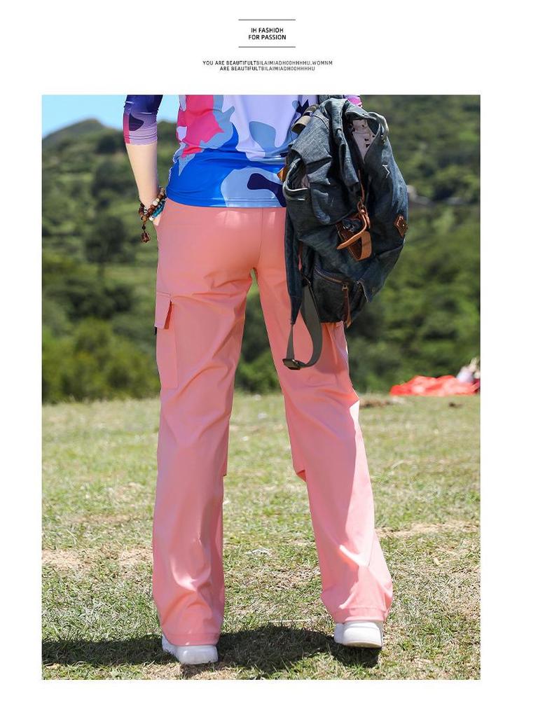 Damen Leichte Schnelltrocknende Cargohose: Atmungsaktive, Mehrfach-Taschen, Bündchen-Outdoor-Sporthose