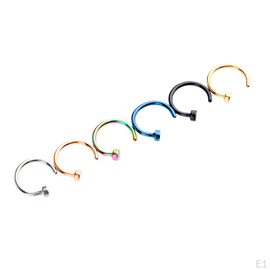 6 Pieces Nose Hoop Ring Stainless Steel Assorted Color 18g 20g Body Jewelry