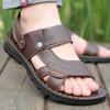 Fashion Sandals Men 2025 Summer New Non-slip Leather Beach Shoes Men Soft Sole Wear-resistant Casual Dual-use Leather Slippers