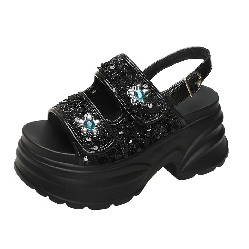 Fashion High Platform Sandals Women New 2024 Summer Breathable 8CM High Heels Ladies Leather Sneakers Chunky Slippers Sandalias Mujer