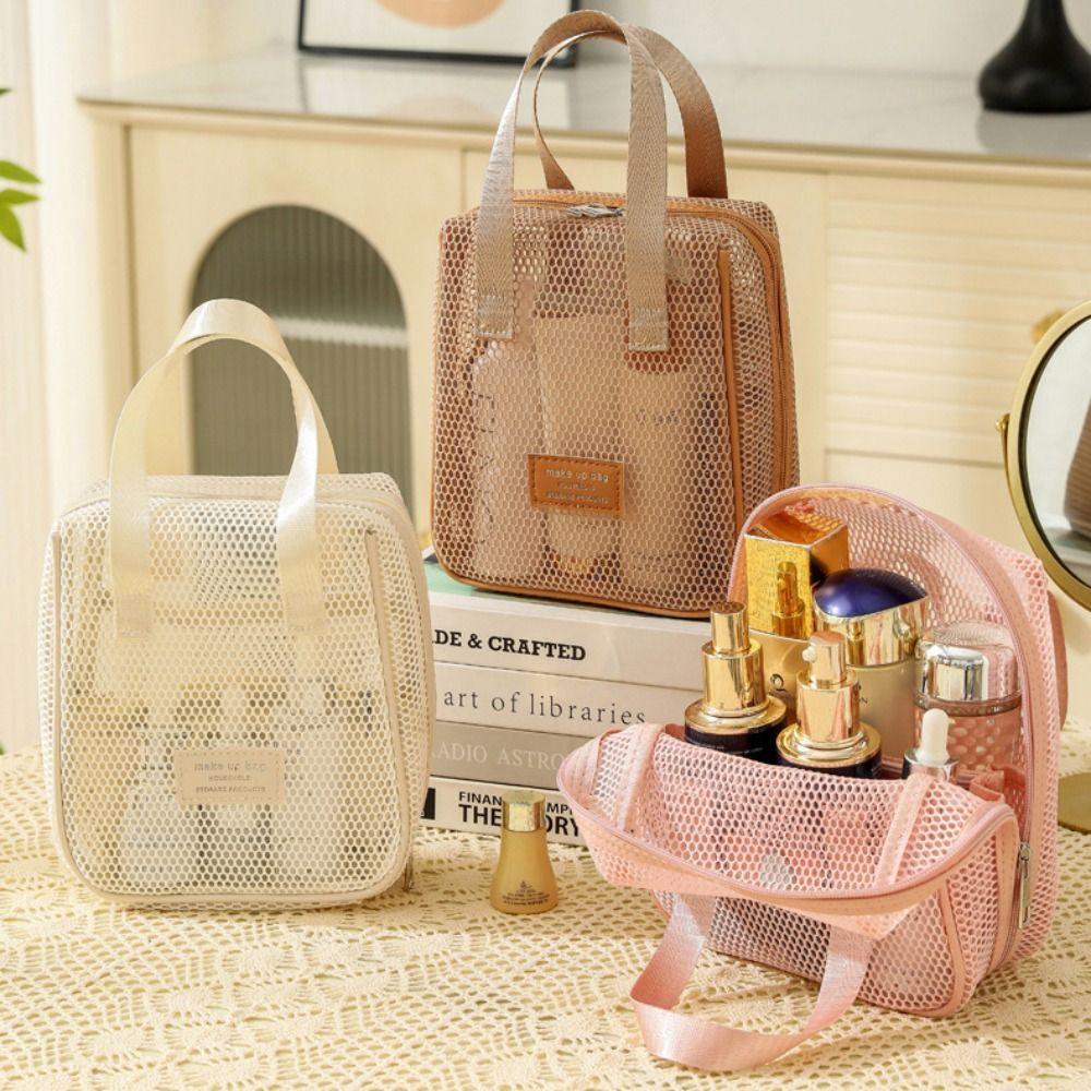 Large Capacity Mesh Handheld Makeup Bag Square Storage Toiletry Bag Simple Cosmetic Cases  Travel